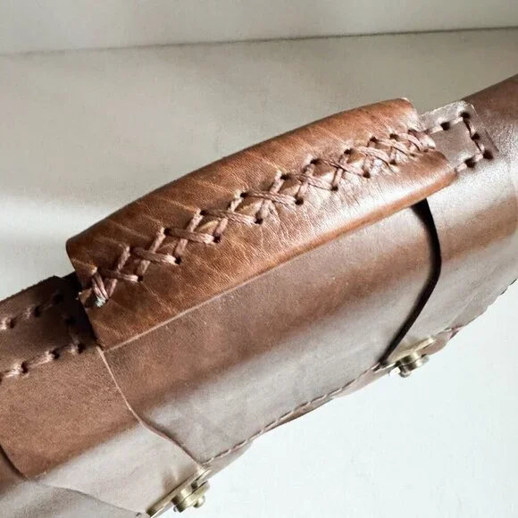 Vintage Brown Leather Book Bag w Crossbody Strap - Picture 7 of 10